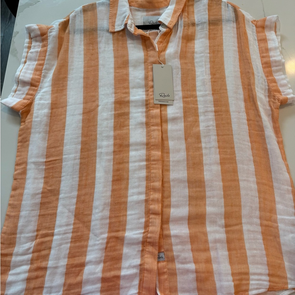 Rails Women's Button Down Shirt in Orange and White Stripes